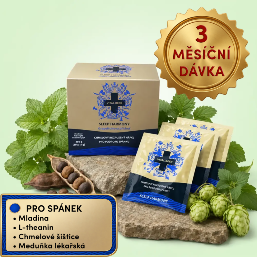 VITAL BEER – 3 Měsíční dávka Sleep Harmony, rozpustný nápoj, 3 x 30 sáčků × 15 g